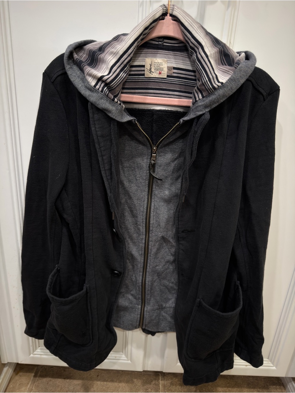 Howe Black Jean Jacket with Gray Hood Lining